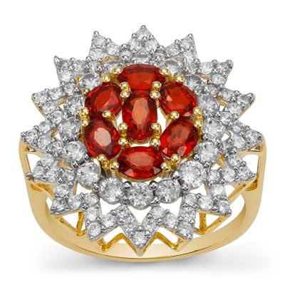 Tanzanian Ruby Ring with White Zircon in 9K Gold 3.65cts