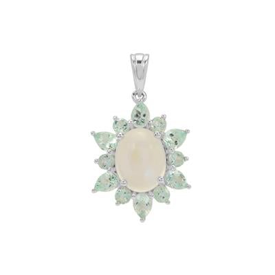 South Indian Moonstone  Pendant with Aquaiba™ Beryl in Sterling Silver 4.20cts