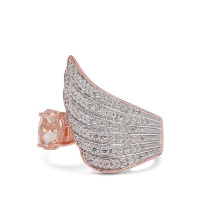 Zambezia Morganite Ring with White Zircon in Rose Gold Plated Sterling Silver 1ct