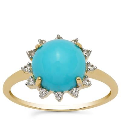 Sleeping Beauty Turquoise Ring with White Zircon in 9K Gold 2.45cts