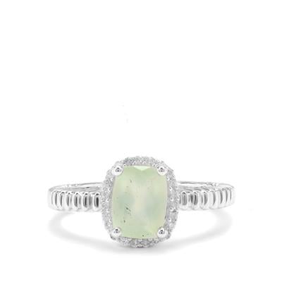 Prehnite Ring with White Zircon in Sterling Silver 1.73cts