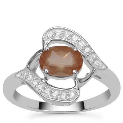Imperial Mongolian Andesine Ring with White Zircon in Sterling Silver 1.15cts