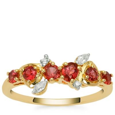 Burmese Padparadscha Colour Spinel & White Zircon 9K Gold Ring ATGW 0.75cts