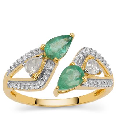 Zambian Emerald Ring with White Zircon in 9K Gold 1.45cts