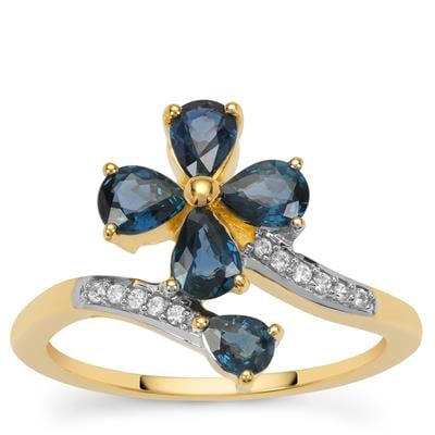 Natural Royal Blue Sapphire Ring with White Zircon in 9K Gold 1.40cts