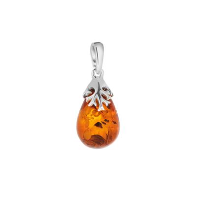 Baltic Cognac Amber Pendant in Sterling Silver (16 x 11mm)