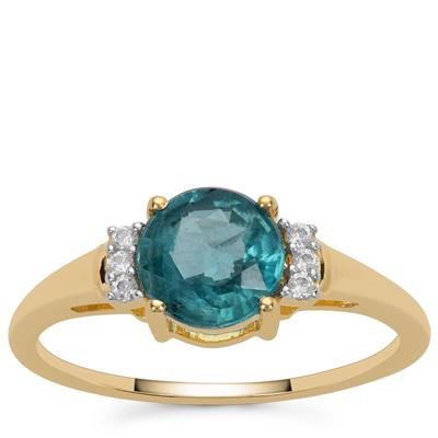 AAA Teal Kyanite Ring with White Zircon in 9K Gold 1.70cts