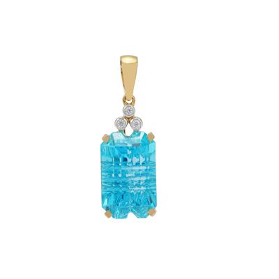 Blue Topaz Pendant with Natural Zircon in 9K Gold 9.70cts