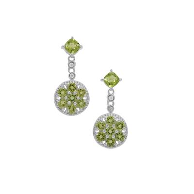 Nanshan Peridot Earrings with White Zircon in Sterling Silver 4.15cts