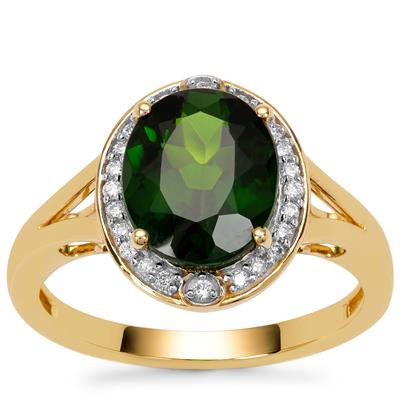 Chrome Diopside Ring with Diamond in 14K Gold 2.63cts