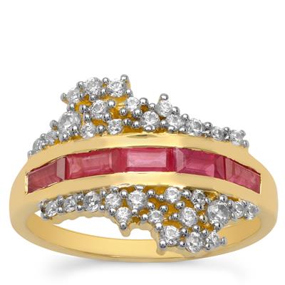 Mozambique Ruby Ring with White  Zircon in 9K Gold 1.40cts