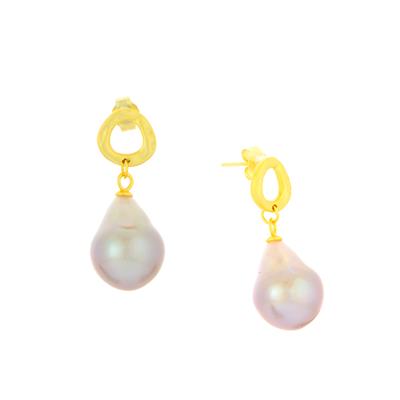 Orchid Fireball Baroque Freshwater Cultured Pearl Earrings in Gold Tone Sterling Silver (15X12 MM)