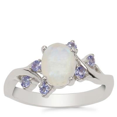 Rainbow Moonstone Ring with Tanzanite in Sterling Silver 1.45cts