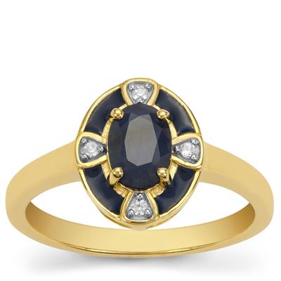 Kanchanaburi Sapphire Ring with White Zircon in Gold Plated Sterling Silver 0.95cts