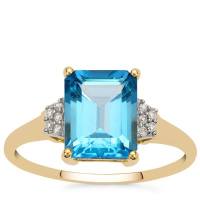 Swiss Blue Topaz Ring with White Zircon in 9K Gold 3cts