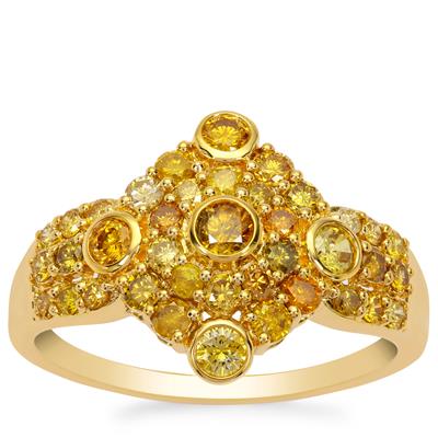 Yellow Multi-Colour Diamond Ring in 18K Gold 1.02cts