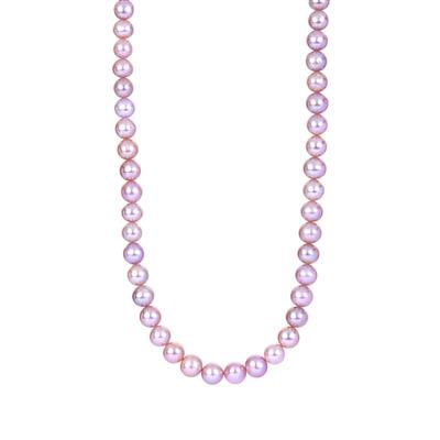 Naturally Lavender Cultured Pearl Necklace in Sterling Silver (8MM)