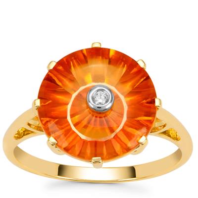 Lehrer TorusLens Padparadscha Quartz Ring with Diamond in 9K Gold 4.05cts