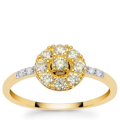 Natural Yellow Diamond Ring with White Diamonds in 9K Gold 0.55ct
