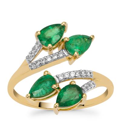 Zambian Emerald Ring with White Zircon in 9K Gold 1.65cts