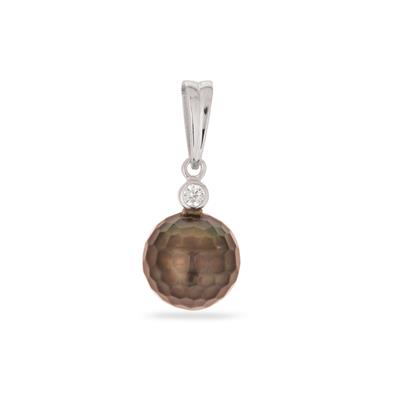 Faceted Tahitian Cultured Pearl Sterling Silver Pendant With White Zircon (13mm)