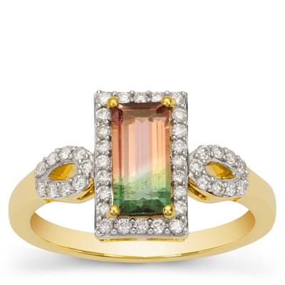 Watermelon Tourmaline Ring with Diamond in 18K Gold 1.24cts