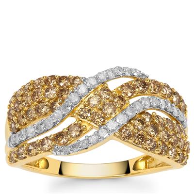 Cape Champagne Diamonds Ring with White Diamonds in 9K Gold 1.22cts