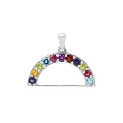 Multi Colour Gemstones Pendant in Sterling Silver 1.35cts