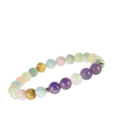 Multi-Colour Beryl, White Moonstone Stretchable Bracelet with Bahia Amethyst in Sterling Silver 83cts