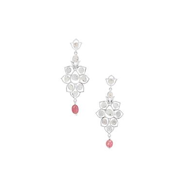 Polki Diamond Earrings with Pink Spinel in Sterling Silver 3.40cts