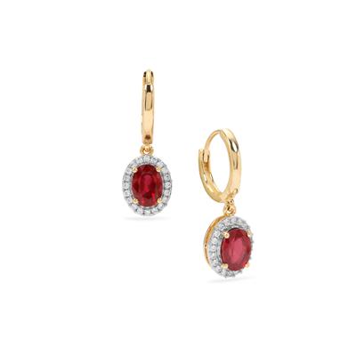 Bemainty Ruby Earrings with White Zircon in 9K Gold 2.85cts