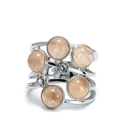 Galileia Morganite Ring with White Zircon in Sterling Silver 5.52cts