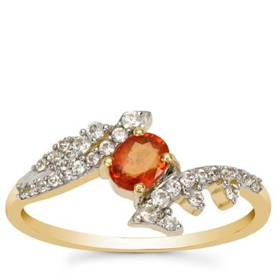 Padparadscha Sapphire Ring with White Zircon in 9K Gold 0.80ct