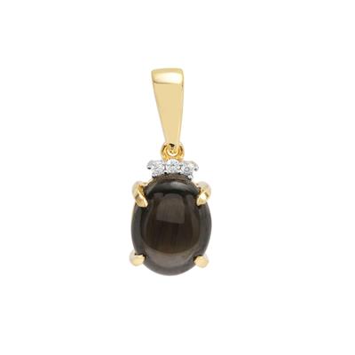 Black Star Sapphire Pendant with White Zircon in 9K Gold 2.30cts
