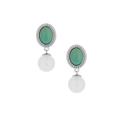 Khotan Mutton Fat Jade Earrings with Natural Turquoise in Sterling Silver 10cts