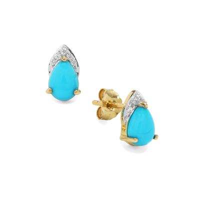 Sleeping Beauty Turquoise Earrings with White Zircon in 9K Gold 1.30cts