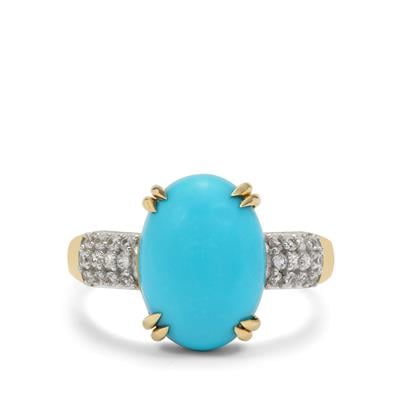 Sleeping Beauty Turquoise Ring with White Zircon in 9K Gold 5.35cts