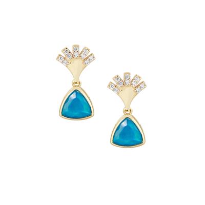Ethiopian Paraiba Blue Opal Earrings with White Zircon in 9K Gold 1.60cts