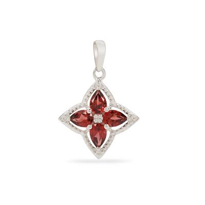 Nampula Garnet Pendant with White Zircon in Sterling Silver 2cts