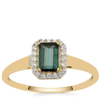 Indicolite Ring with White Zircon in 9K Gold 0.70cts