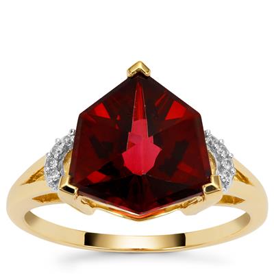 Wobito Alpine Cut Crimson Red Topaz Ring with White Zircon in 9K Gold 5.75cts