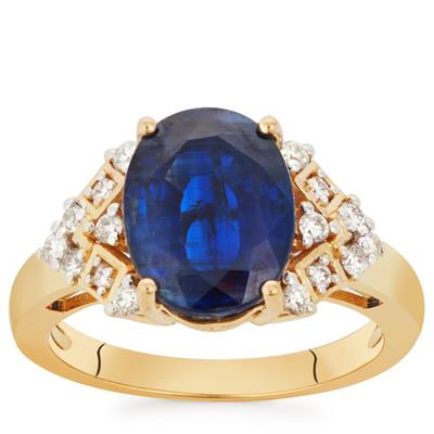 Royal Blue Kyanite Ring with Diamond in 18K Gold 5.54cts