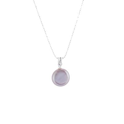 Naturally Lavender Freshwater Cultured Pearl & White Topaz Sterling Silver Necklace (13mm)