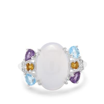 Aqua Chalcedony Ring with Multi-Gemstone in Sterling Silver 6cts