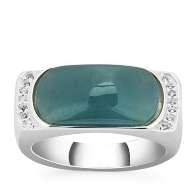 Olmec Jadeite Ring with White Zircon in Sterling Silver 5.60cts