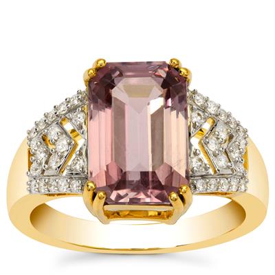 Pink Diaspore Ring with Diamond in 18K Gold 4.69cts