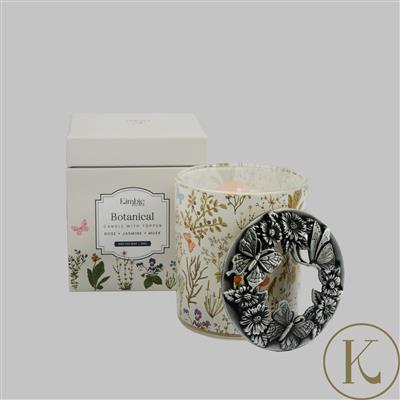 Kimbie Home Botanical 200gm Candle with Topper & Rose Quartz Flower Gemstone 40cts