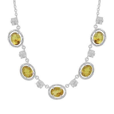 Caribbean Amber Necklace with White Zircon in Sterling Silver 4cts