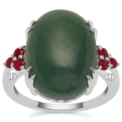 Type A Burmese Jadeite with Burmese Ruby in Sterling Silver 13.55cts
