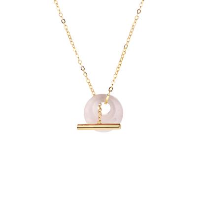 Rose Quartz T Bar Necklace in Gold Tone Sterling Silver 8cts